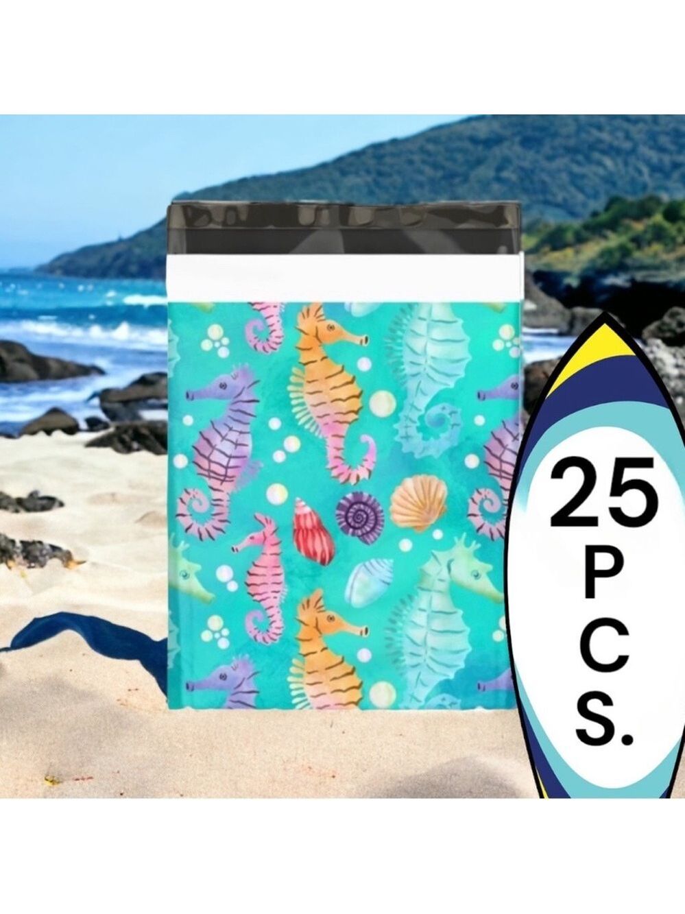 25 Seahorse and Shell Poly Mailers 10x13